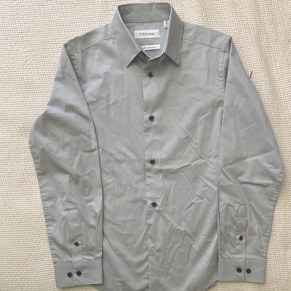 Calvin Klein Boy’s Light Grey Button-Up Dress Shirt